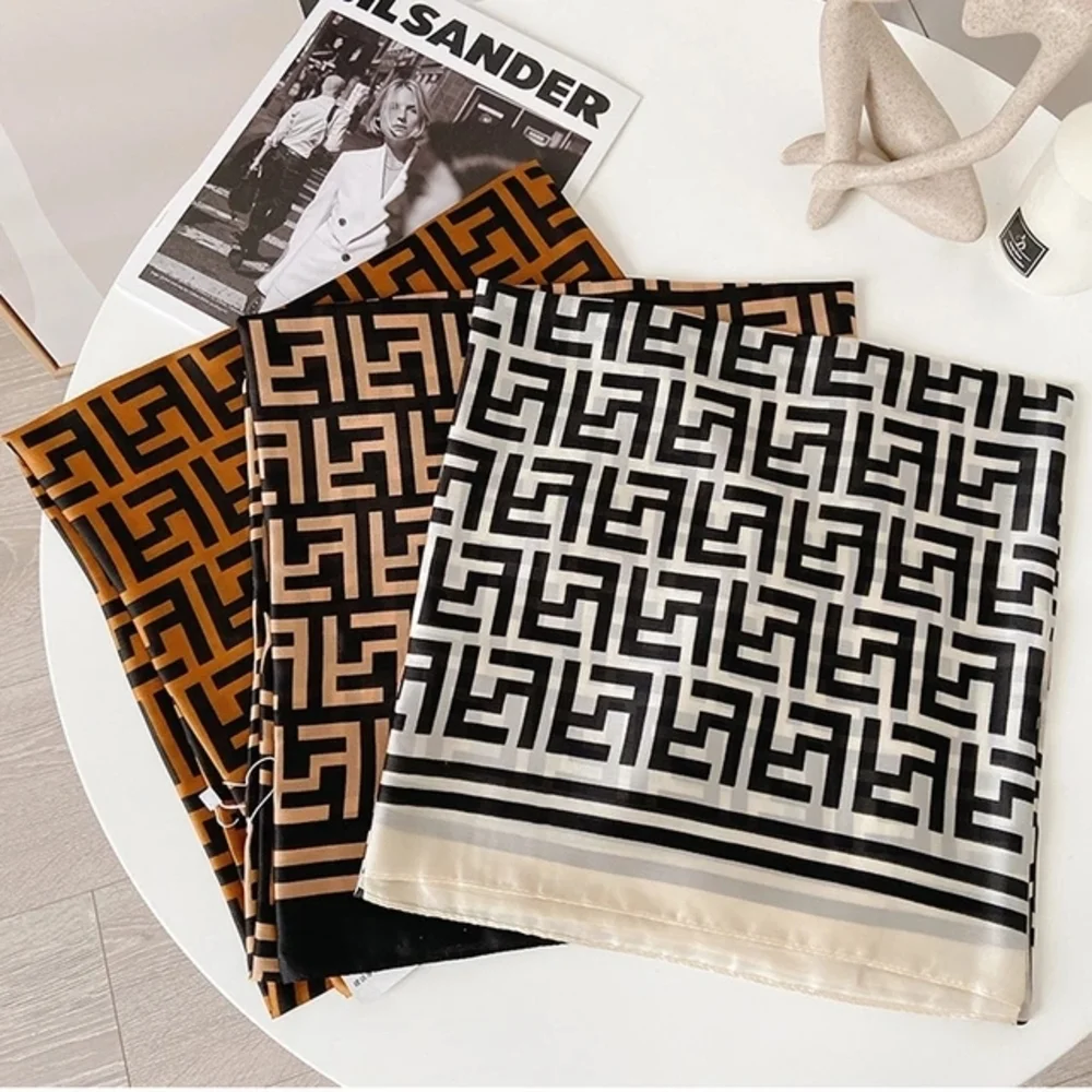 Miss Freya Long Black and Brown Monogram Scarf